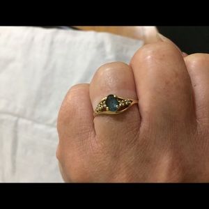 P14K YELLOW GOLD SAPPHIRE AND DIAMOND RING SZ 6